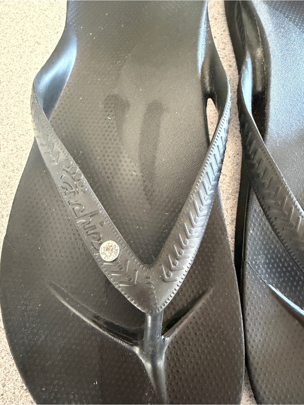 Archies Black Flip Flops Thongs Sandals Sz 11 Women 10 Men Arch Support Bling - Picture 2 of 3